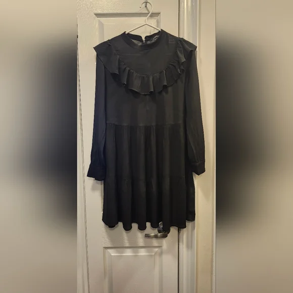 ZARA Woman Black Ruffle Tiered Mini Dress – XS - Picture 2 of 10